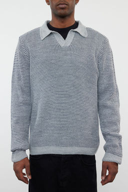 TRENDYOL MAN Gri Casual Regular Polo Yaka Dokulu Triko Kazak TMNAW25KZ00016 - Trendyolmilla фото 5