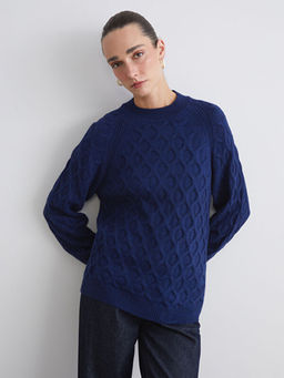 Bisiklet Yaka Kendinden Desenli Kad?n Triko Kazak