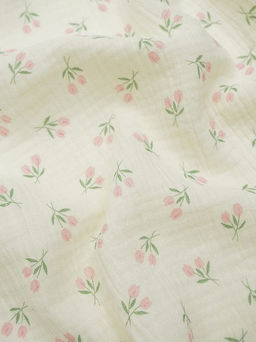 Муслин двухслойный с эф.жатости Розовые тюльпанчики цв.сливочный, ш.1.4м, хл-100%, 125гр/м.кв - Купава фото 4