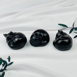 Радуга Самоцветов Фигурка Кошка из серебристого Обсидиана  фото 2