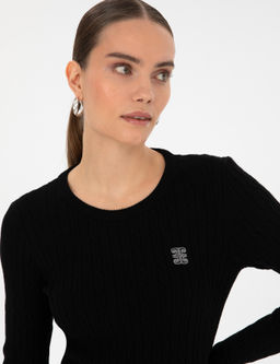 Siyah Slim Fit Basic Kazak