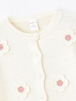 Bisiklet Yaka ?i?ek Nak??l? K?z ?ocuk Triko H?rka