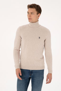 Erkek Slim Fit Bo_azl_ Yaka Ta_ Melanj Kazak