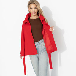 Жакет‑кейп на подкладе, Дикое притяжение (с поясом, красный) - Charutti фото 6