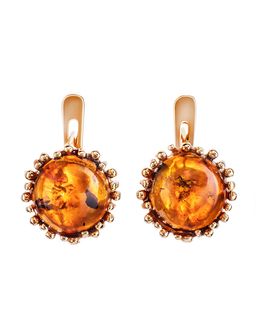 Изящные позолоченные серьги с натуральным коньячным янтарём Бруния, 910105253
