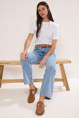 Taba Suet Duz Taban Yuvarlak Burun Kad?n Sandalet TAKSS25SD00059 - Trendyolmilla фото 3