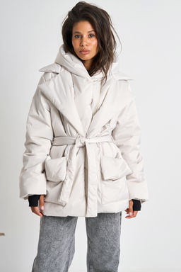 Куртка утепленная со съемным капюшоном жемчужная