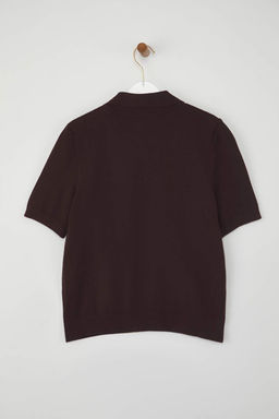 Kahverengi Polo Yaka Premium Iplik / Ozel Iplik Triko Ince Bluz TWOSS25BZ00184