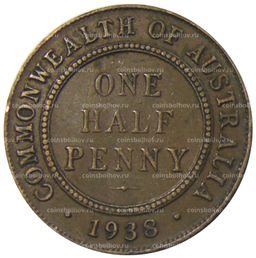 Монета 1/2 пенни 1938 года Австралия