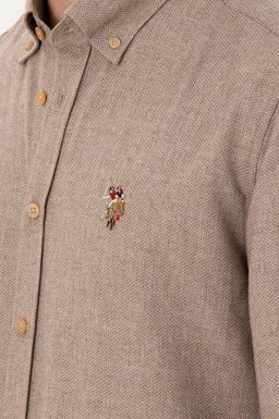 Мужская рубашка светло-коричневого цвета с длинным рукавом - U.s. polo assn фото 7