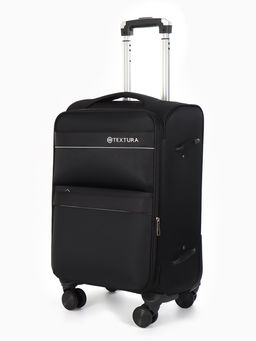 Чемодан 20",Текст,36*25*58,отд на молнии,2 нар/карм, увелич,код замок,4 колеса, черный