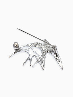 Брошь "Ласточки", цвет белый в серебре