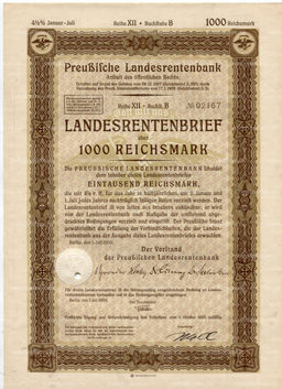 Облигация 4,5% 1000 рейхсмарок 1939 года Германия
