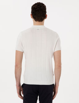 Ekru Slim Fit Fermuarl_ Polo Yaka Triko Ti__rt