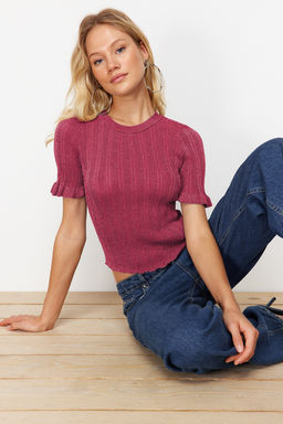 Ac?k Sar? Simli Kol Detayl? T-Shirt Gorunumlu Ince Triko Bluz TWOSS24KZ00029 - Trendyolmilla фото 11