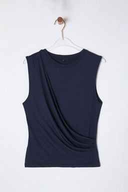 Lacivert Viskon Buzgu/Drape Detayl? Fitted/Vucuda Oturan Orme Bluz TWOSS25BZ00023 - Trendyolmilla фото 6