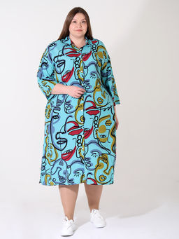 Платье-рубашка бирюзовое с авангардным рисунком - Almond фото 5