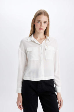 Regular Fit Uzun Kollu Crop Gomlek - Defacto фото 2