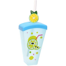 Цена за 2 шт. Стакан пластиковый 400мл "Свежесть лета" с трубочкой, цвета микс