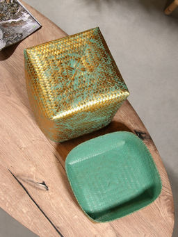 Корзинка плетёная «Голден», 25×25×30 см, голубая