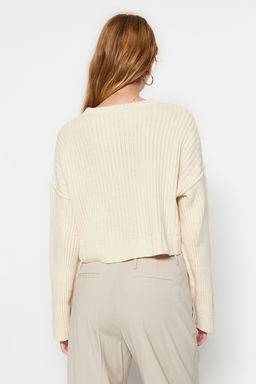 Ekru Super Crop Basic Triko Kazak TWOAW24KZ00275 - Trendyolmilla фото 5