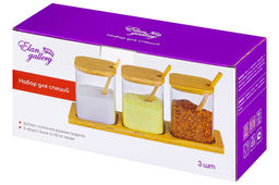 Набор банок для специй Elan Gallery Crystal Glass 3 шт 450 мл с ложкой фото 28