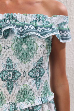 Yesil Cicekli A Kesim Gipe Detayl? Maxi Dokuma Elbise TWOSS25EL00195 - Trendyolmilla фото 3