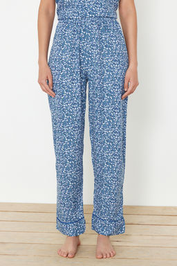 Trendyolmilla Mavi %100 Pamuklu Cicekli Ip Ask?l? Dokuma Pijama Tak?m? THMSS24PT00307  фото 5