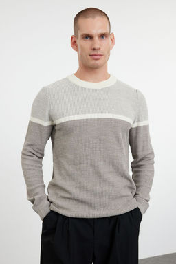 TRENDYOL MAN Gri Slim Dar Kesim Bisiklet Yaka Renk Bloklu Triko Kazak TMNAW25KZ00018 - Trendyolmilla фото 8