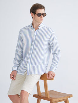 Regular Fit Uzun Kollu ?izgili Erkek G?mlek