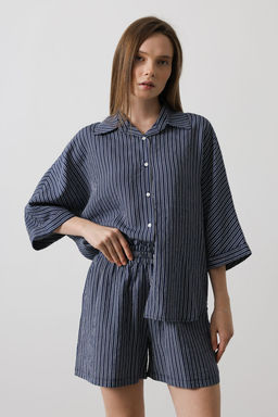 TRENDYOLMILLA Lacivert Beli Lastikli Cizgili Mini Sort & Bermuda TWOSS25SR00038 фото 3