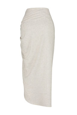 TRENDYOLMILLA Bej Buzgu Detayl? Pamuk Keten Kar?s?ml? Midi Boy Dokuma Etek TWOSS24ET00070  фото 9