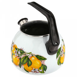 Limon New Чайник эмалированный 3л, д12,5см, h16см, со свистком, сферическая форма, стеклянная крышка, белый (Россия) - Домашняя мода фото 4