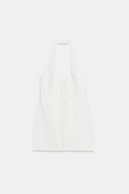 VESTIDO MINI HALTER CORDONES / Blanco roto - Zara фото 5