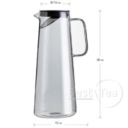 Кувшин с крышкой-ситом, стекло 1800 мл, графит - Fujian Province Guang Fu Tea фото 3