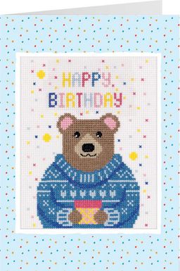 Набор для вышивания PANNA OT-7334 Открытка. Мишка с подарком 11.5 х 15 см