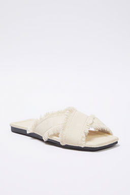 Trendyol Shoes Ekru Puskul Detayl? Denim Capraz Bantl? Kad?n Terlik TAKSS25TE00043 - Trendyolmilla фото 14