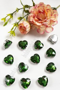 Стразы пришивные 16 мм "Сердечко" (10 шт) SF-3715, зеленый №6