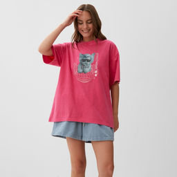 Футболка из вареного хлопка женская MIST Streetwear, розовая, размер L