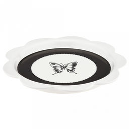 "Махаон" Тарелка мелкая фарфоровая д265мм, h27мм, волнистый край, с деколью, черный/белый, в коробке (Китай)