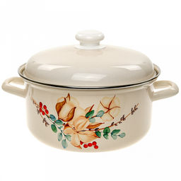 "Унесенные ветром" Набор эмалированных кастрюль 3 предмета: 1,5л, 2л, 3л, s0,8мм, форма цилиндрическая, низкая, двойной слой эмалевого покрытия, металлическая крышка (Россия)