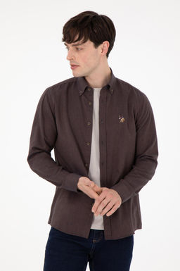 Мужская коричневая базовая рубашка с длинным рукавом Неожиданная скидка в корзине - U.s. polo assn фото 3
