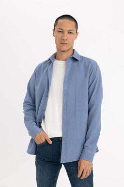 Рубашка Slim Fit из хлопка с длинными рукавами - Defacto фото 4