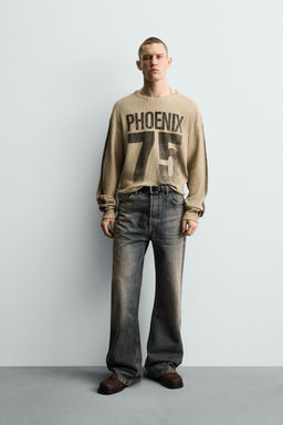 PRINTED WAFFLE-KNIT SWEATSHIRT