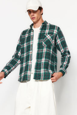 TRENDYOL MAN Yesil Slim Fit Oduncu Ekose Dugmeli Yaka K?sl?k Gomlek TMNAW22GO0045