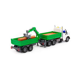 Профи, автомобиль бортовой с манипулятором и прицепом инерционный (со светом и звуком) (зелёный) (в коробке) - Полесье фото 5