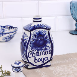 Штоф гжель «Святая вода», бело-синий, керамика,