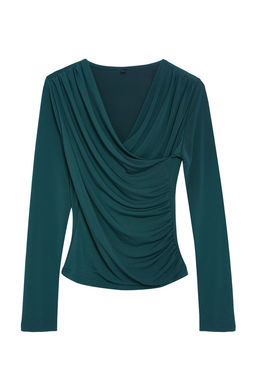 Zumrut Yesili Buzgu/Drape Detayl? Fitted/Vucuda Oturan Uzun Kollu Esnek Orme Bluz TWOAW25BZ00105