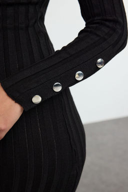 Siyah Midi Triko Basic V Yaka Elbise TWOAW25EL00048 - Trendyolmilla фото 4