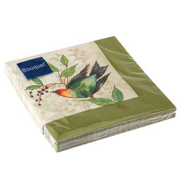 Салфетки бумажные Art Bouquet 33х33см, 3-х слойные, 20 штук в упаковке, 100% целлюлоза, Рисунок с птицами (Россия)